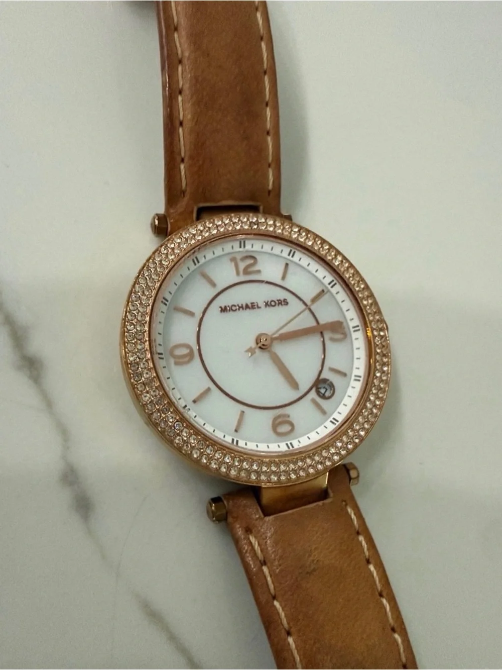 Michael Kors Women's MK2464 Mini Parker Crystal Brown Leather Watch